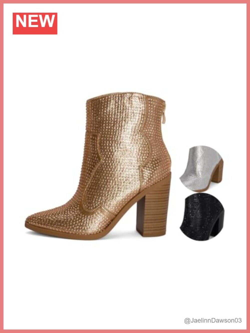 Rhinestone Cowgirl Ankle Booties with Sequins Stacked Heel Western Boots